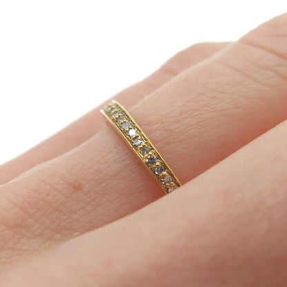 925 Sterling Silver Gold Plated Real Round-Cut Diamond Eternity Ring Size 6.75