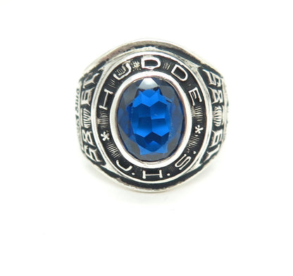 REED & CO Sterling Silver Vintage Lab-Sapphire Hudde 1985 School Ring Size 6.75