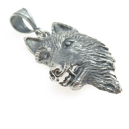ONE OF A KIND 925 Sterling Silver Vintage Wolf Large Pendant