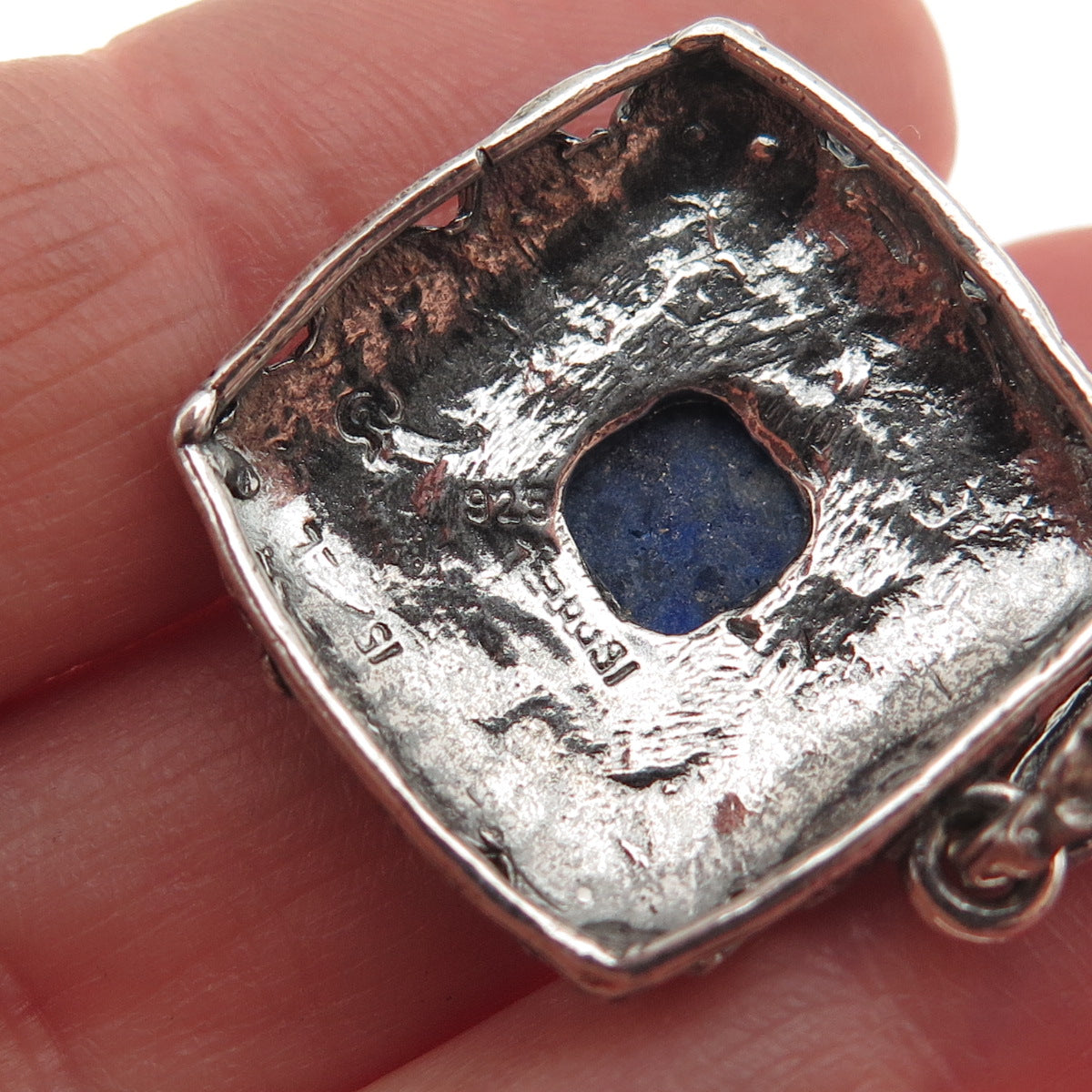 Didae 925 Sterling Silver Vintage Israel Real Lapis Modernist Charm Pendant