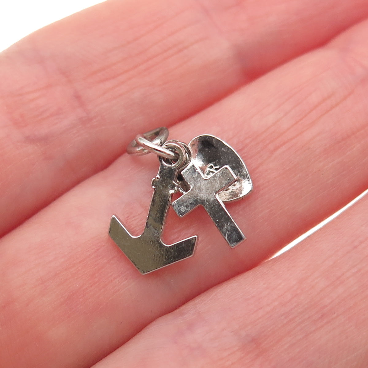 925 Sterling Silver Vintage Heart Cross Anchor Mini Charm Pendant