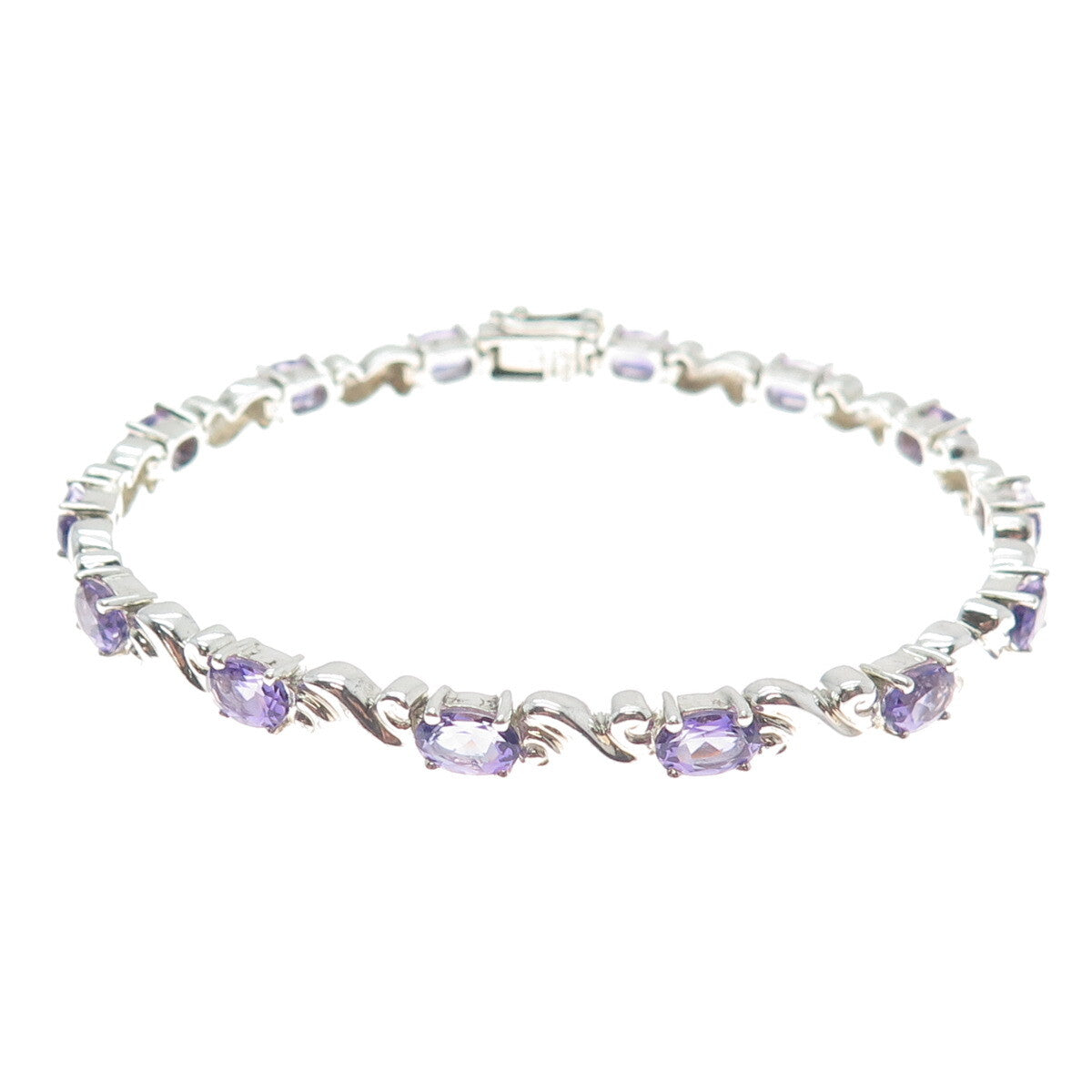MICHELLE ALBALA 925 Sterling Silver Vintage Amethyst Swirl Link Bracelet 7.25"