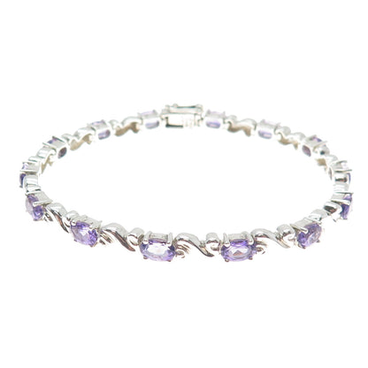 MICHELLE ALBALA 925 Sterling Silver Vintage Amethyst Swirl Link Bracelet 7.25"