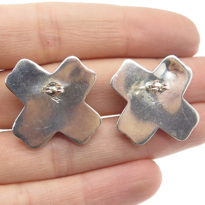 925 Sterling Silver 2-Tone Vintage "X" Modernist Earrings