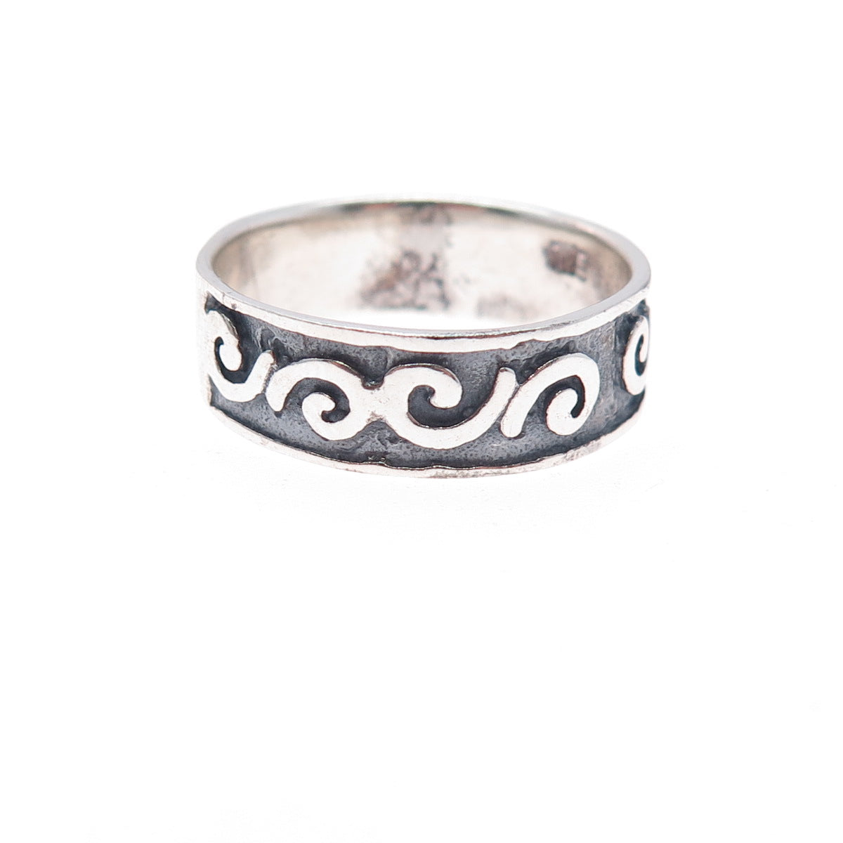 925 Sterling Silver Vintage Spiral Oxidized Band Ring Size 8