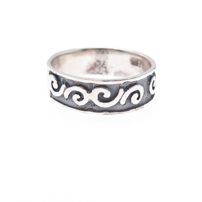 925 Sterling Silver Vintage Spiral Oxidized Band Ring Size 8