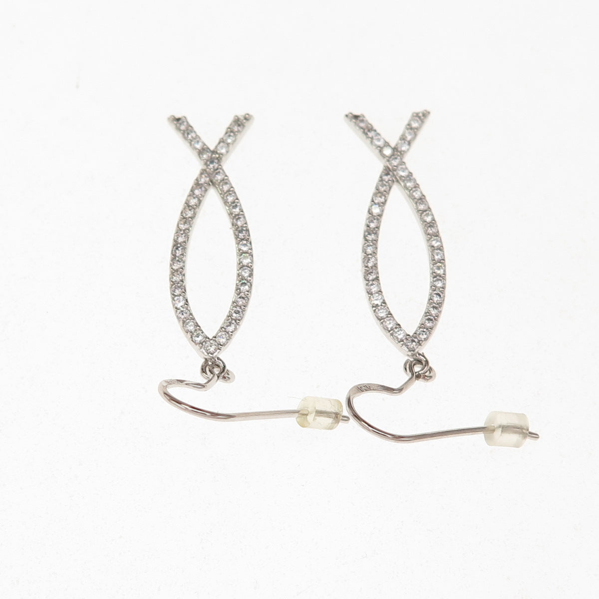 925 Sterling Silver Round-Cut C Z Pisces Zodiac Sign Dangle Earrings