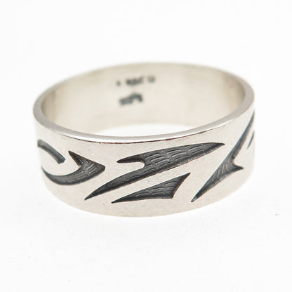 925 Sterling Silver Vintage Mexico Tribal Wave Oxidized Band Ring Size 13