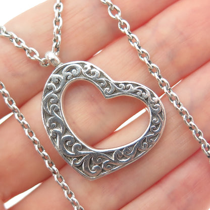 LOIS HILL 925 Sterling Silver Vintage Heart Scroll Cable Chain Necklace 17-18"