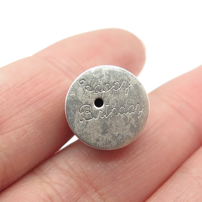 925 Sterling Silver Vintage Birthday Cake Oxidized Minimalist 3D Charm Pendant