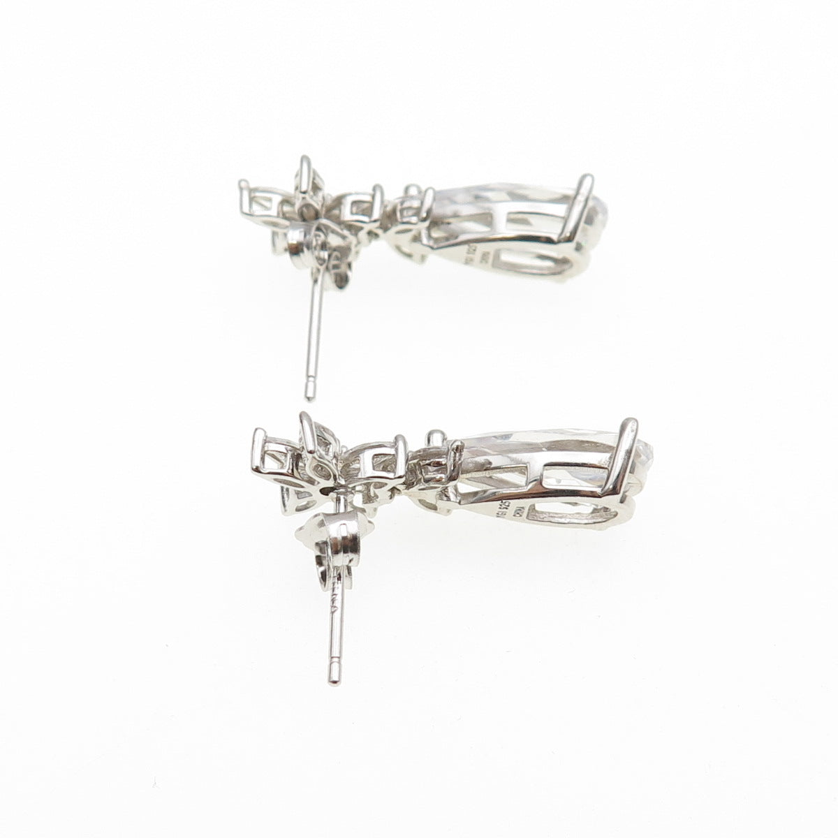 925 Sterling Silver Pear Marquise & Round-Cut C Z Dangle Earrings