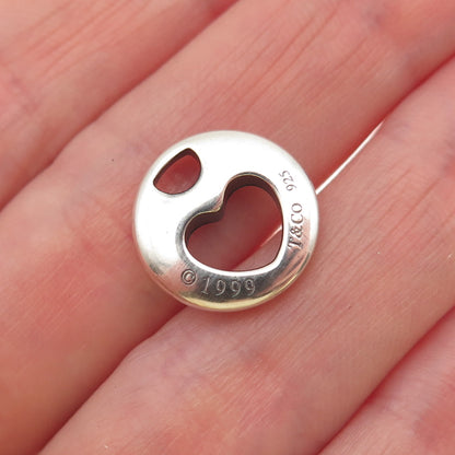 Tiffany & Co. 925 Sterling Silver Vintage 1999 Heart Disc Mini Charm Pendant