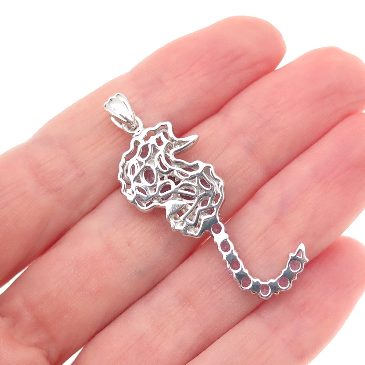 925 Sterling Silver Real Oval & Round-Cut Tanzanite Seahorse Charm Pendant