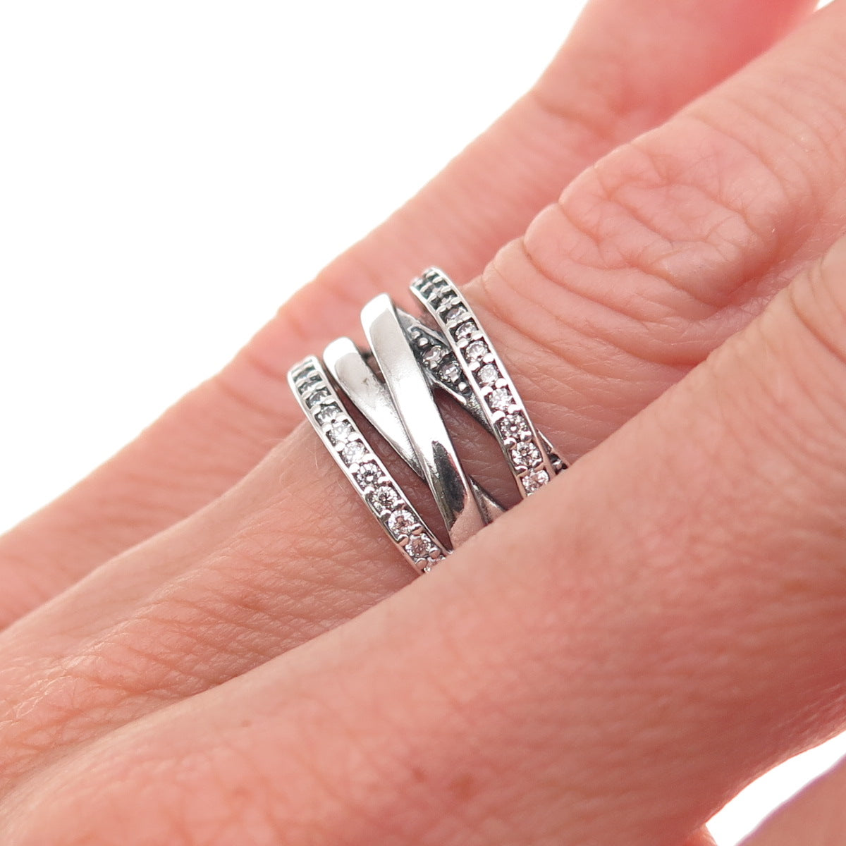Pandora 925 Sterling Silver Round-Cut C Z Sparkling Lines Ring Size 6.25