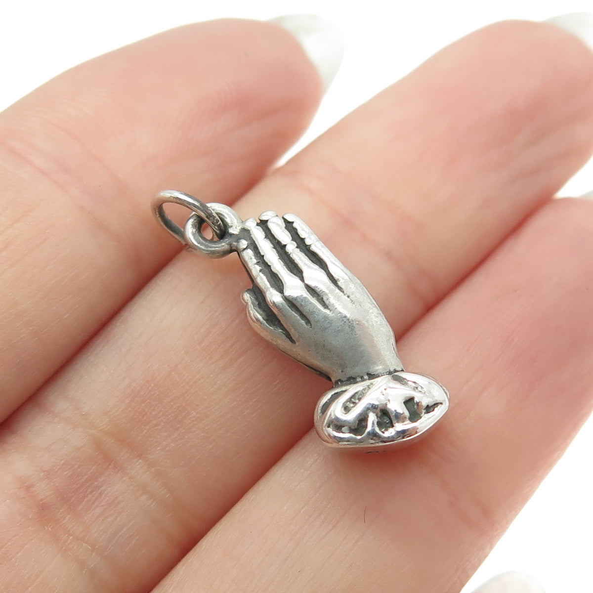 925 Sterling Silver Vintage Prayer Hand Minimalist Charm Pendant