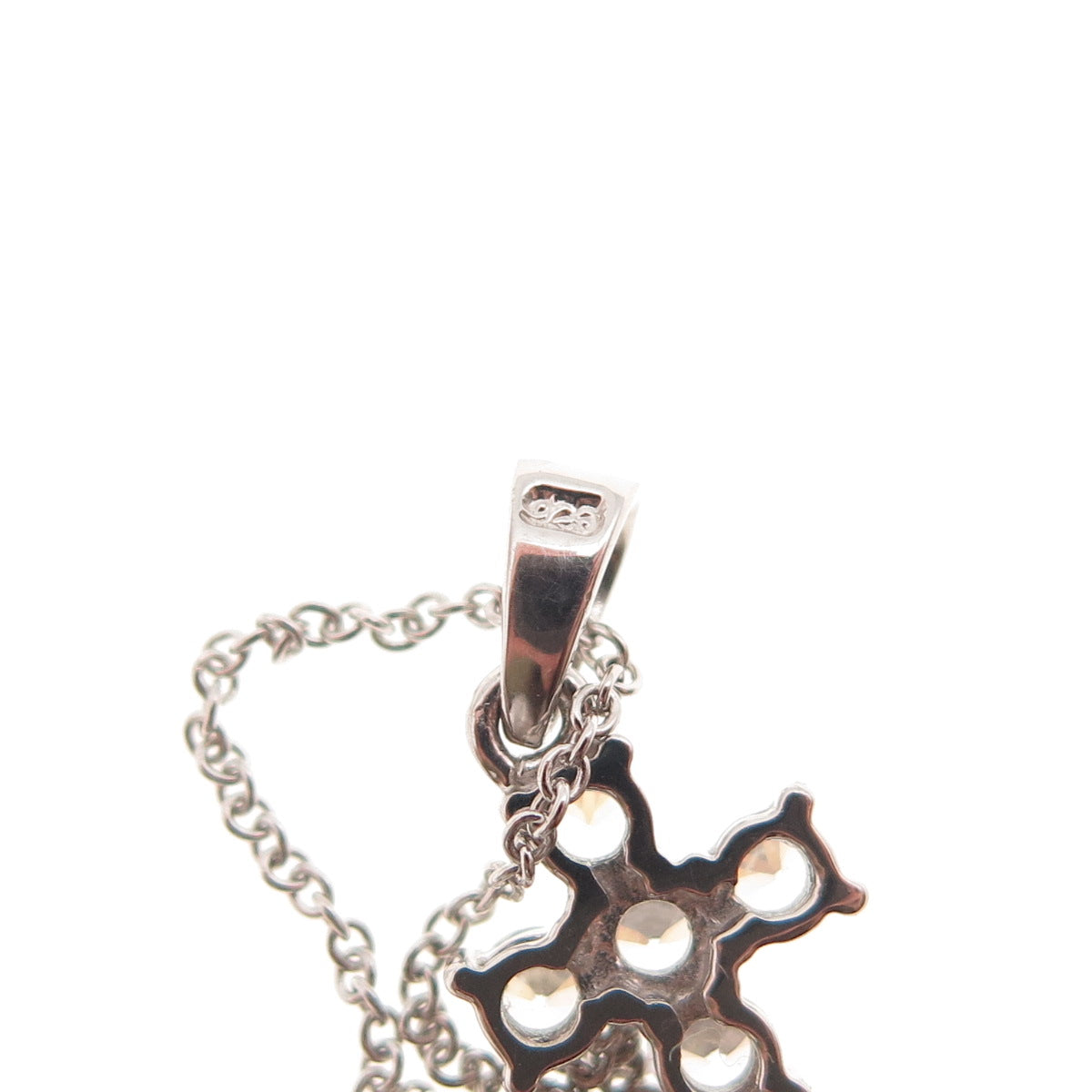 925 Sterling Silver Round-Cut C Z Cross Cable Chain Necklace 16-18"