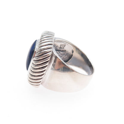 925 Sterling Silver Vintage Real Lapis Lazuli Modernist Ring Size 7