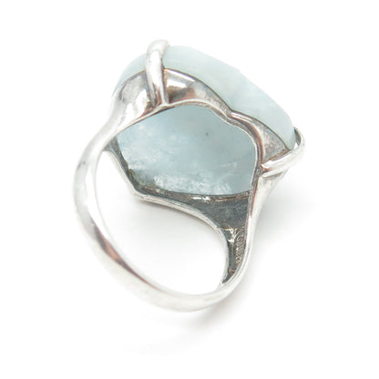 925 Sterling Silver Vintage Real Aquamarine Heart Statement Ring Size 8