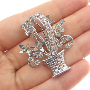 CARL ART Sterling Silver Antique Art Deco Rhinestone Flower Bouquet Pin Brooch