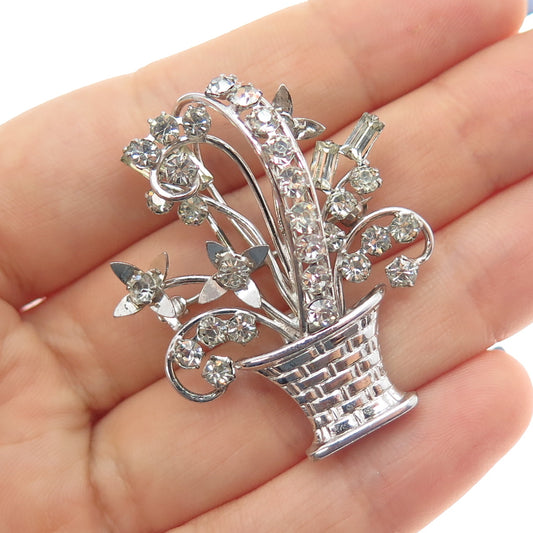 CARL ART Sterling Silver Antique Art Deco Rhinestone Flower Bouquet Pin Brooch