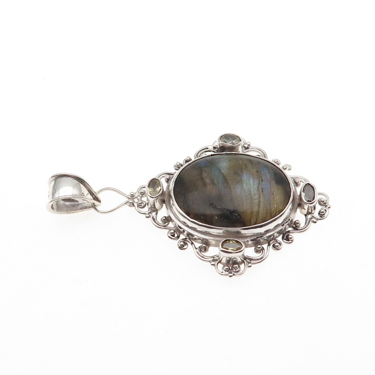 AF DESIGN 925 Sterling Silver Vintage Real Labradorite & Citrine Pendant