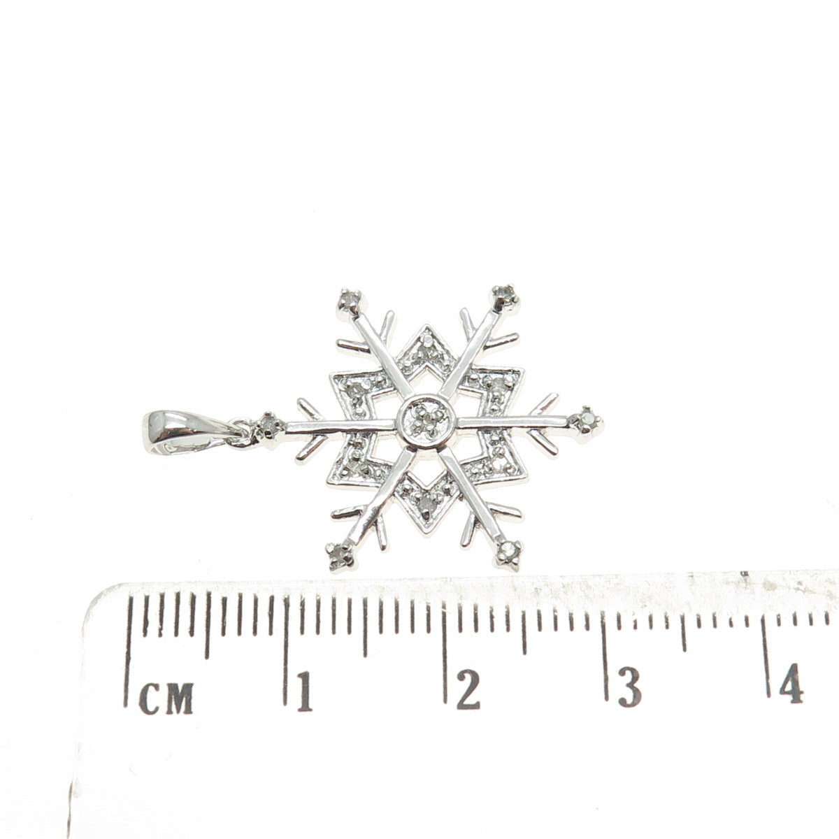 925 Sterling Silver Real Round-Cut Diamond Snowflake Minimalist Pendant