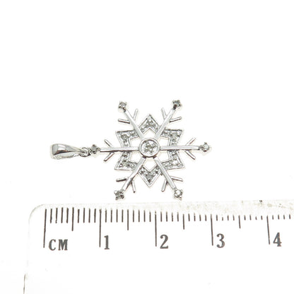 925 Sterling Silver Real Round-Cut Diamond Snowflake Minimalist Pendant