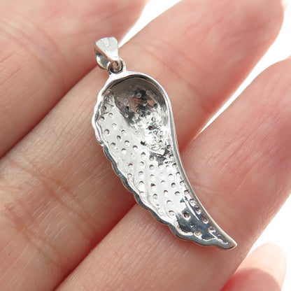 925 Sterling Silver Real Round-Cut Diamond Angle Wing Pendant