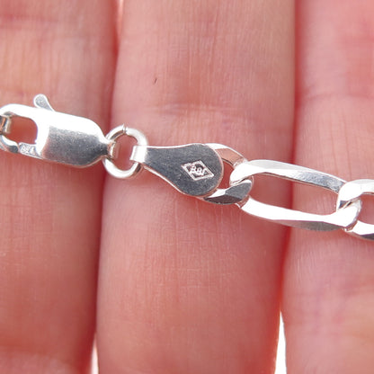 P. Lux 925 Sterling Silver Italy Figaro Link Bracelet 7"