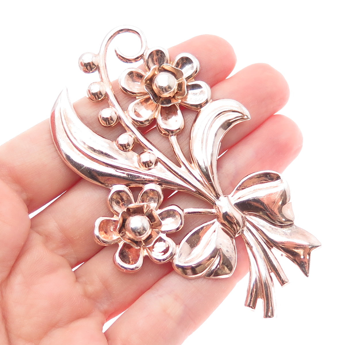 925 Sterling Silver Rose Gold Plated Vintage Flower Bouquet Pin Brooch