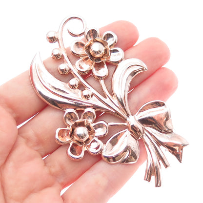 925 Sterling Silver Rose Gold Plated Vintage Flower Bouquet Pin Brooch