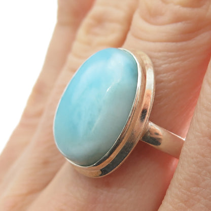 925 Sterling Silver Vintage Real Cabochon Larimar Ring Size 7.25