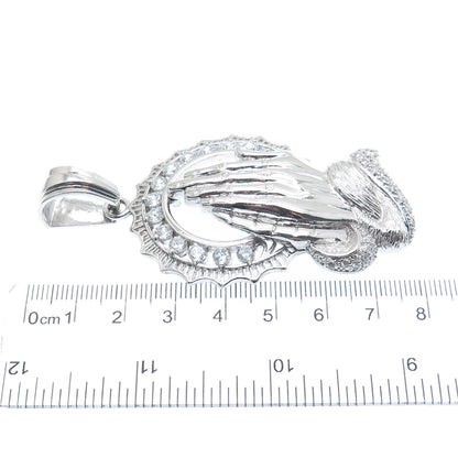925 Sterling Silver Round-Cut C Z Praying Hands Pendant