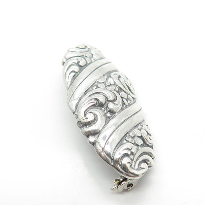 835 Silver Antique Art Deco Repousse Floral Twisted Pin Brooch