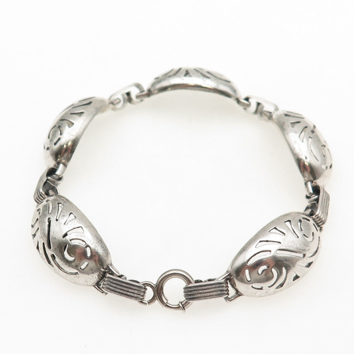 PETTELL'S 925 Sterling Silver Vintage Floral Dome Link Bracelet 7.25"