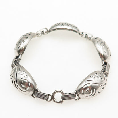 PETTELL'S 925 Sterling Silver Vintage Floral Dome Link Bracelet 7.25"