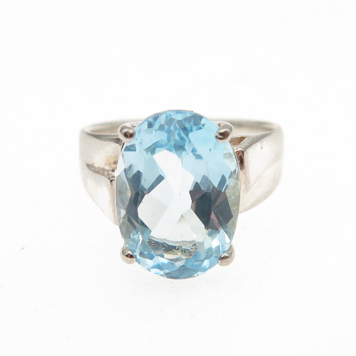 925 Sterling Silver Vintage Real Oval-Cut Blue Topaz Ring Size 7.25