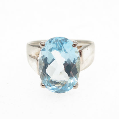 925 Sterling Silver Vintage Real Oval-Cut Blue Topaz Ring Size 7.25