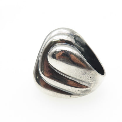 925 Sterling Silver Vintage Modernist Ribbed Oxidized Ring Size 7