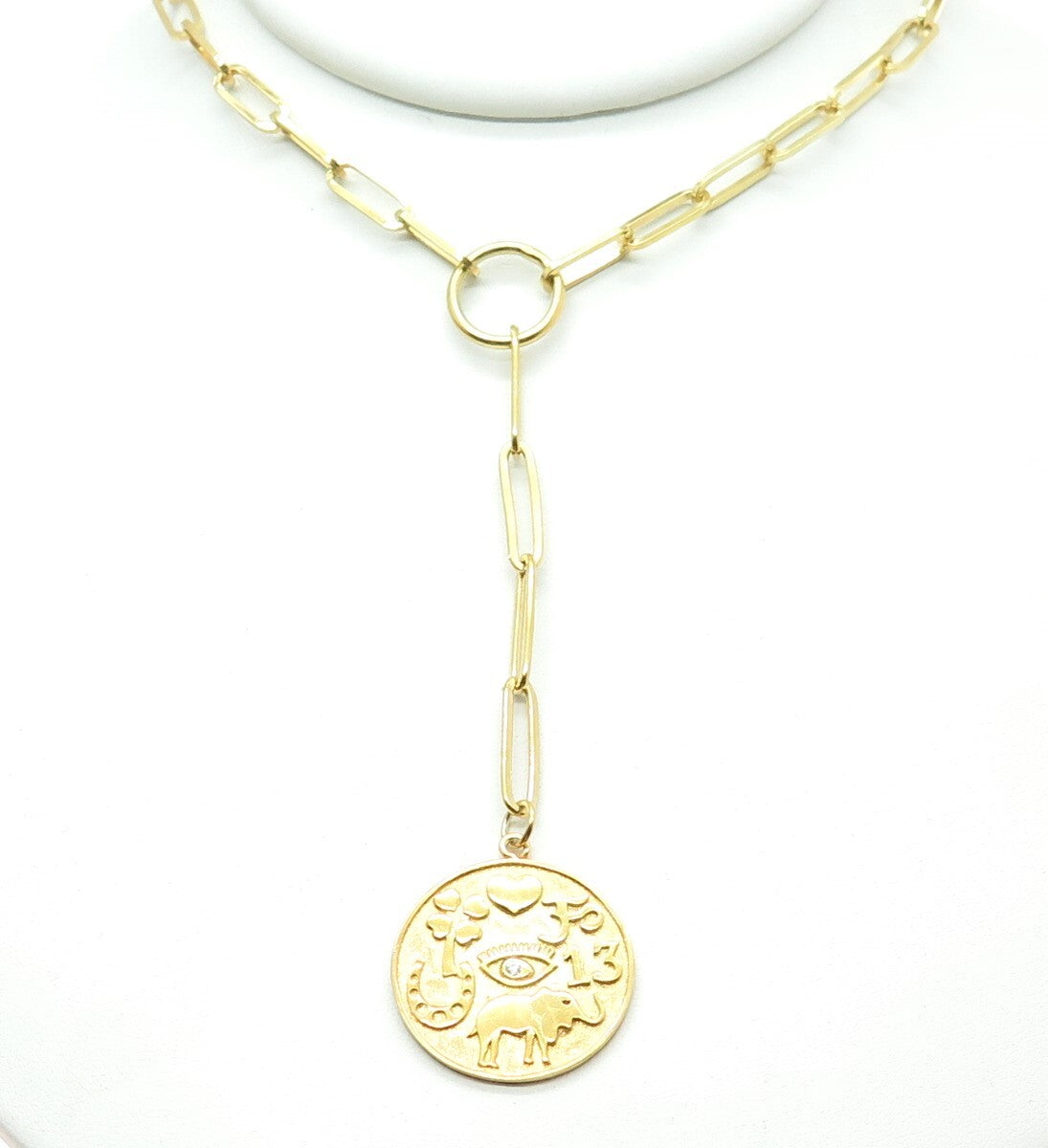 925 Sterling Silver Gold Plated C Z Good Luck Paperclip Chain Necklace 16"