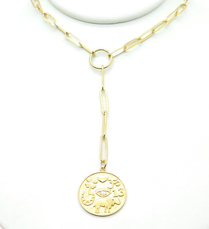 925 Sterling Silver Gold Plated C Z Good Luck Paperclip Chain Necklace 16"