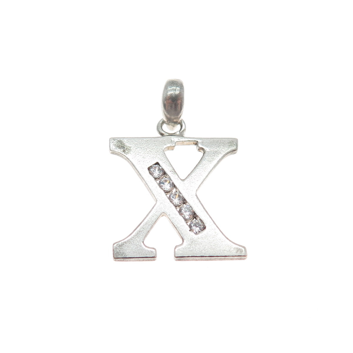 925 Sterling Silver Round-Cut C Z Letter X Minimalist Charm Pendant