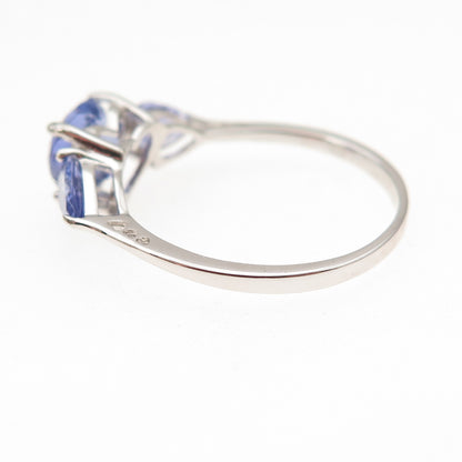 925 Sterling Silver Real Heart & Pear-Cut Tanzanite Ring Size 8