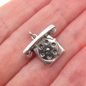 WELLS 925 Sterling Silver Vintage I Love You Rotary Phone 3D Mini Charm Pendant