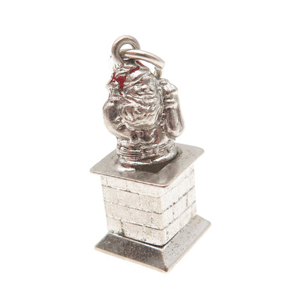 925 Sterling Silver Antique Art Deco Santa Claus Chimney 3D Charm Pendant