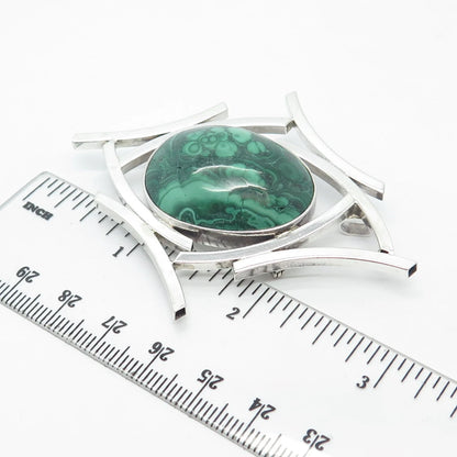 925 Sterling Silver Vintage D. Ruffus Real Malachite Gemstone Pin Brooch