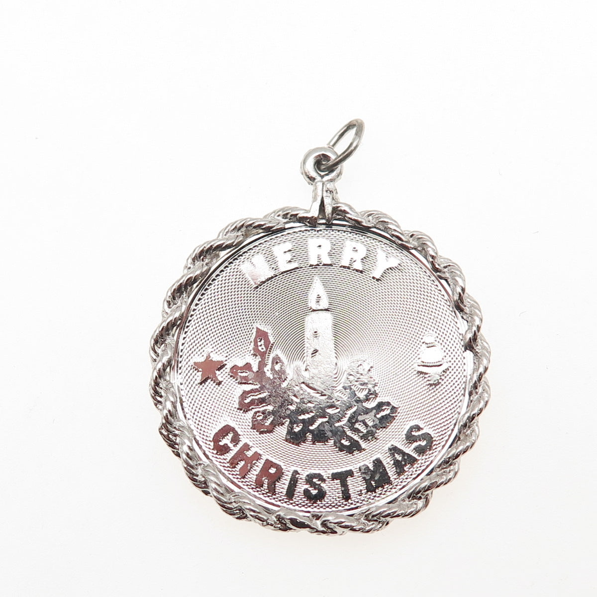 JAY POSON 925 Sterling Silver Vintage Merry Christmas Candle Charm Pendant
