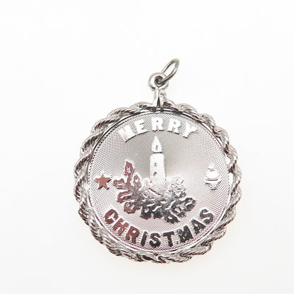 JAY POSON 925 Sterling Silver Vintage Merry Christmas Candle Charm Pendant