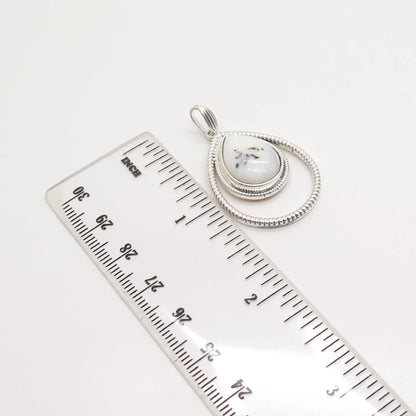 925 Sterling Silver Vintage Real Dendritic Agate Gem Teardrop Pendant