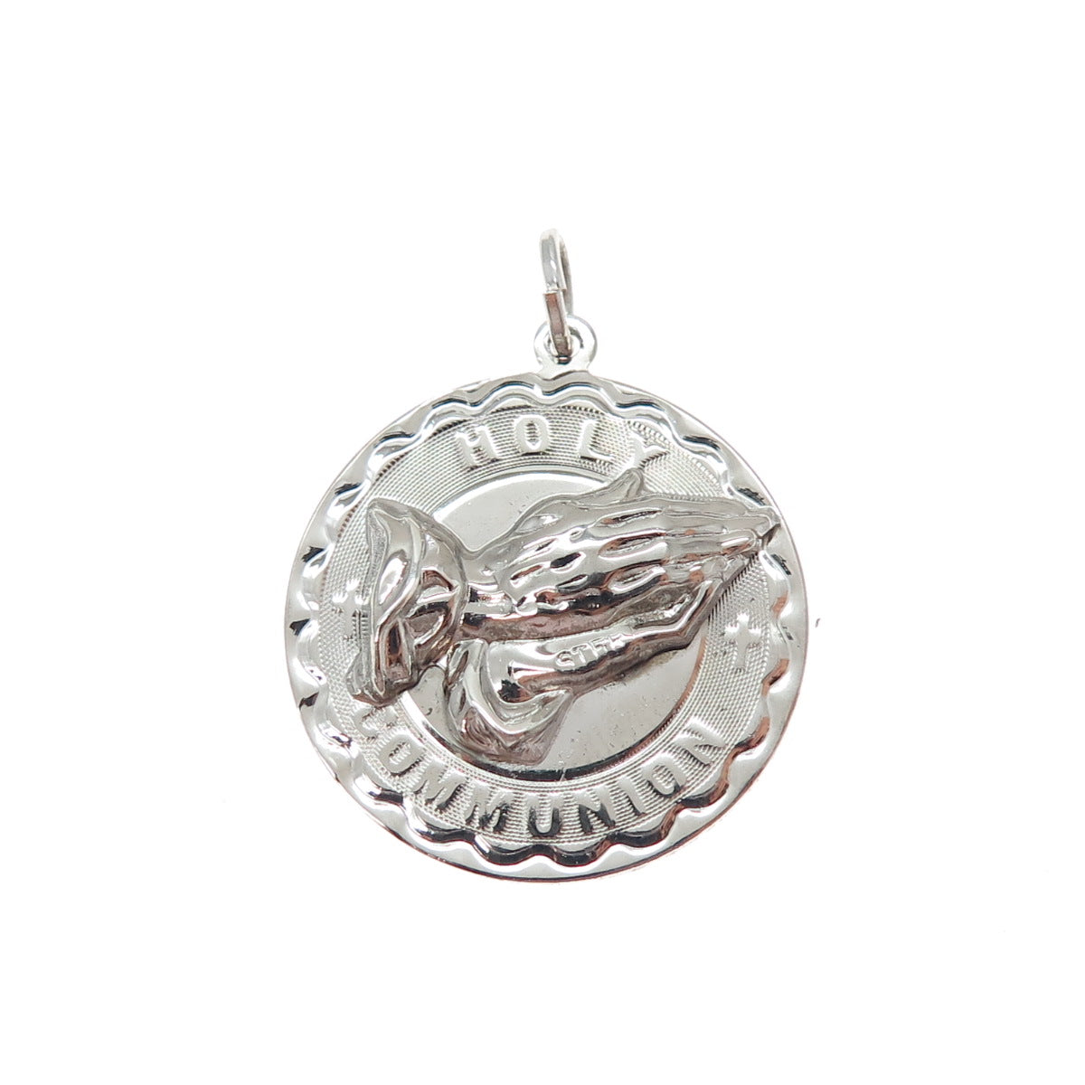 SPENCER 925 Sterling Silver Vintage Holy Communion Praying Hands Charm Pendant